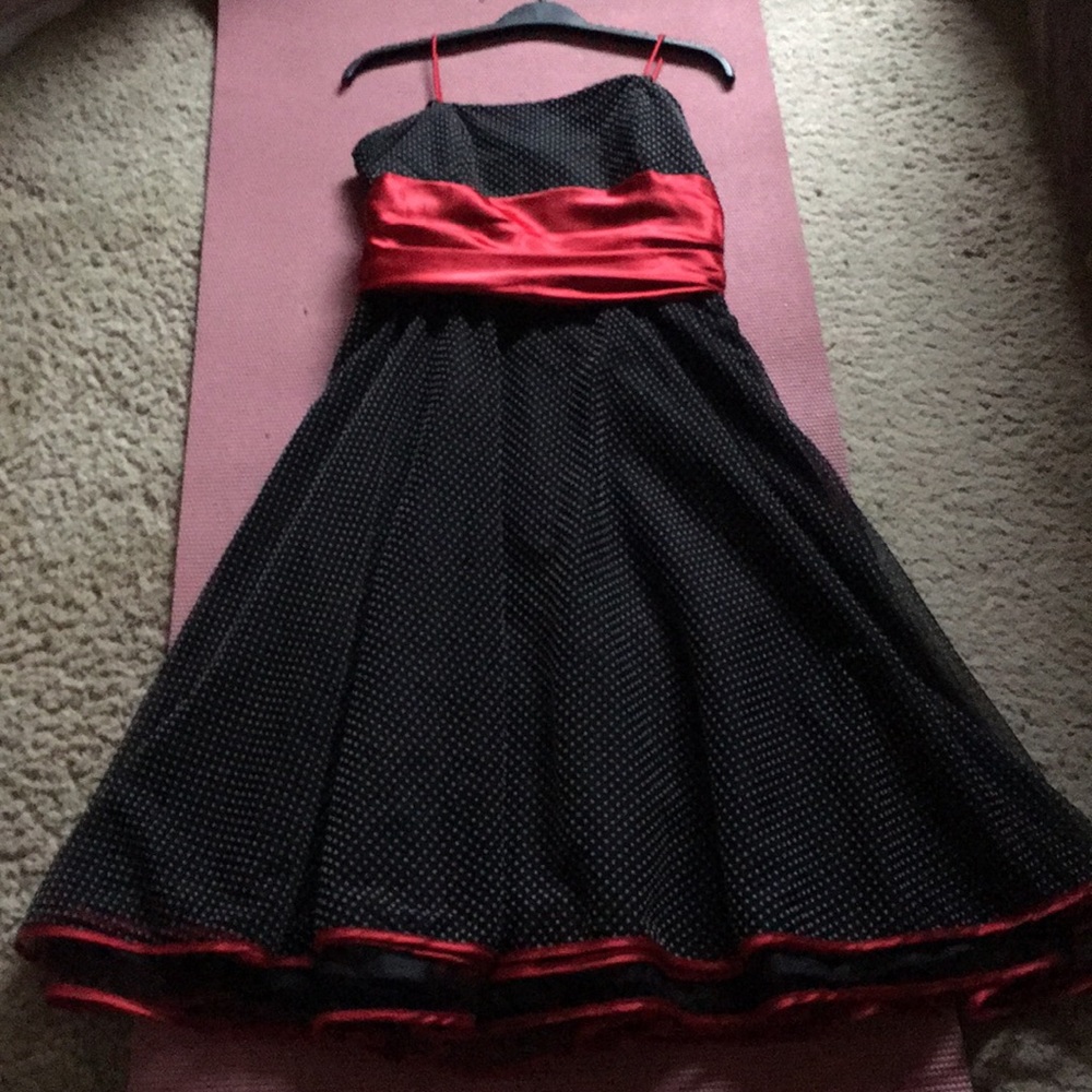 A black red and white dots prom dress